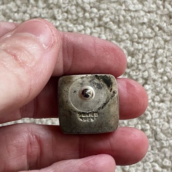 Vintage Mexico Sterling Silver 925 Colorful Mosaic Square Earrings - Picture 2 of 2